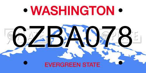 6ZBA078 Washington License Plate