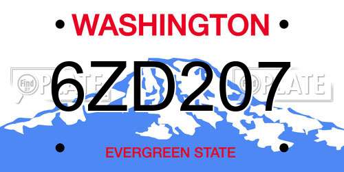 6ZD207 Washington License Plate