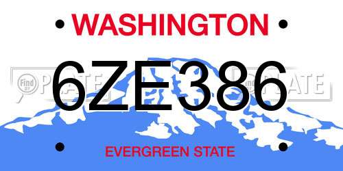 6ZE386 Washington License Plate