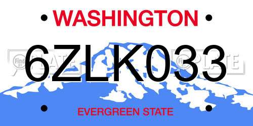 6ZLK033 Washington License Plate