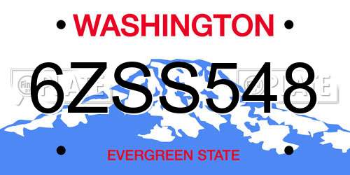 6ZSS548 Washington License Plate