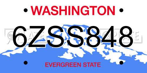6ZSS848 Washington License Plate