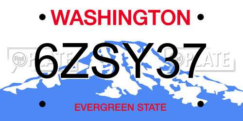 6ZSY37 Washington License Plate