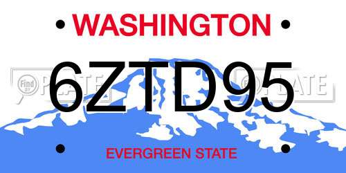 6ZTD95 Washington License Plate