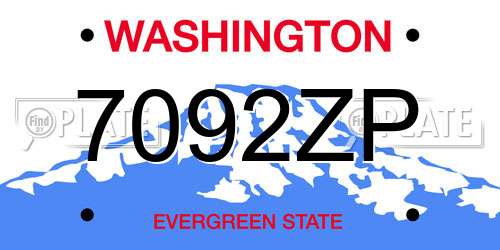 7092ZP Washington License Plate