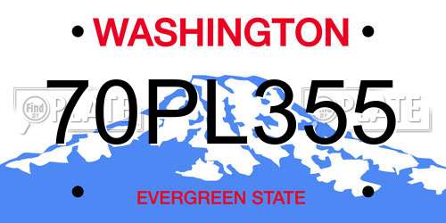 70PL355 Washington License Plate