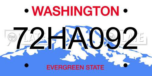 72HA092 Washington License Plate