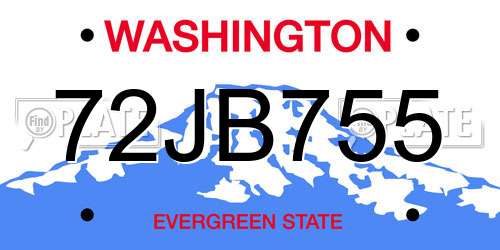 72JB755 Washington License Plate