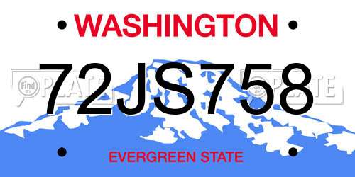 72JS758 Washington License Plate
