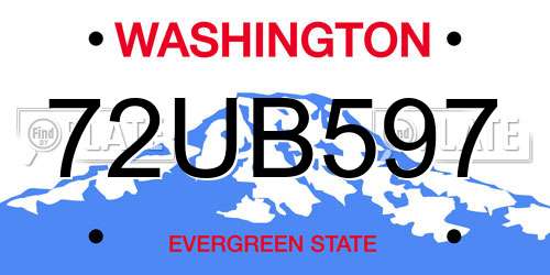 72UB597 Washington License Plate