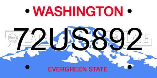 72US892 Washington License Plate