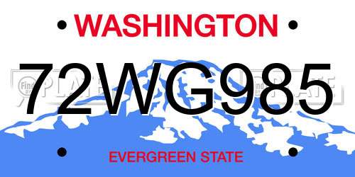 72WG985 Washington License Plate