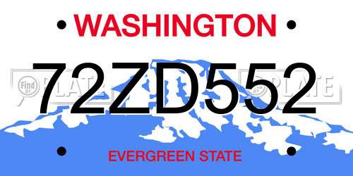 72ZD552 Washington License Plate