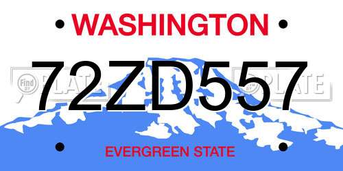 72ZD557 Washington License Plate