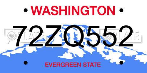 72ZQ552 Washington License Plate