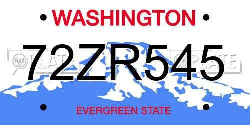 72ZR545 Washington License Plate