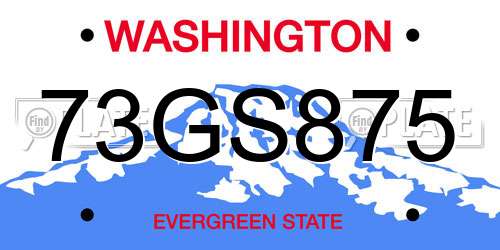 73GS875 Washington License Plate