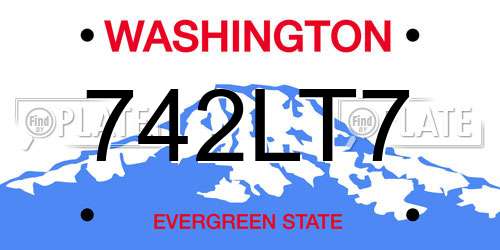 742LT7 Washington License Plate