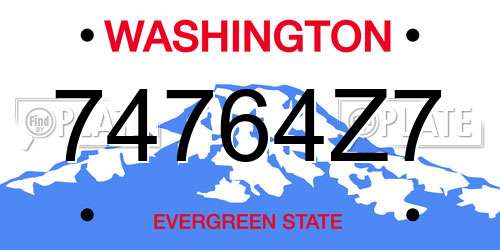 74764Z7 Washington License Plate