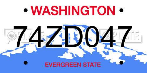 74ZD047 Washington License Plate