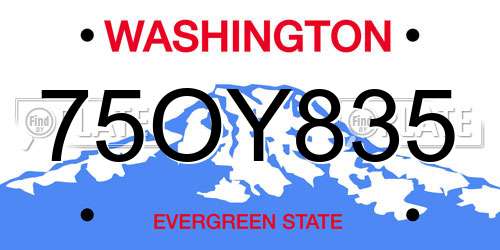 75OY835 Washington License Plate