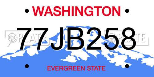 77JB258 Washington License Plate