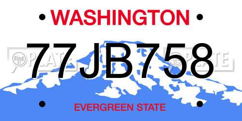 77JB758 Washington License Plate