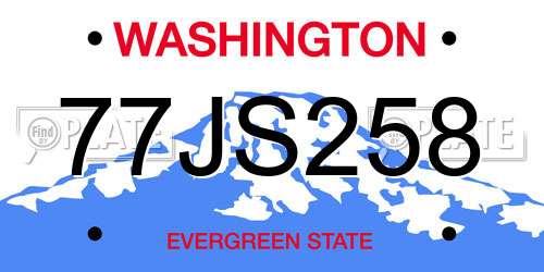77JS258 Washington License Plate