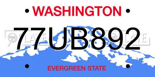 77UB892 Washington License Plate