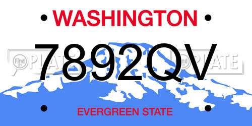 7892QV Washington License Plate