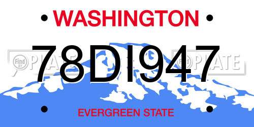 78DI947 Washington License Plate