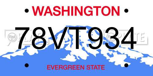 78VT934 Washington License Plate