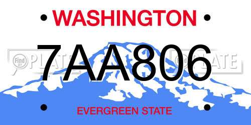 7AA806 Washington License Plate