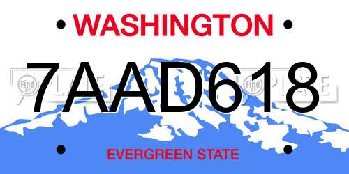 7AAD618 Washington License Plate