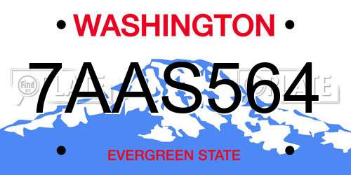 7AAS564 Washington License Plate