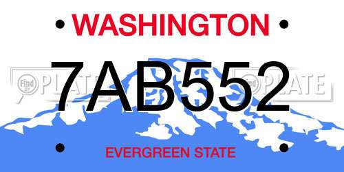 7AB552 Washington License Plate