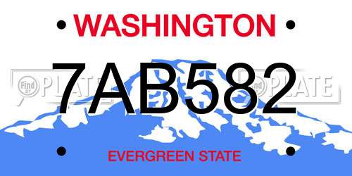 7AB582 Washington License Plate