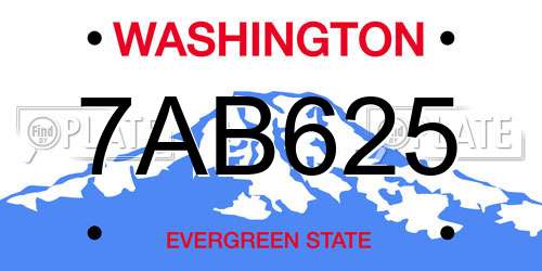 7AB625 Washington License Plate