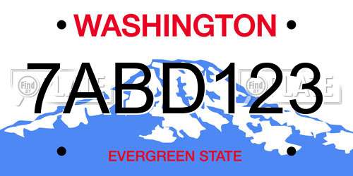 7ABD123 Washington License Plate