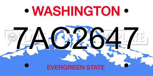7AC2647 Washington License Plate