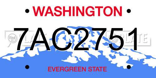 7AC2751 Washington License Plate