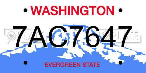 7AC7647 Washington License Plate