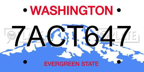 7ACT647 Washington License Plate