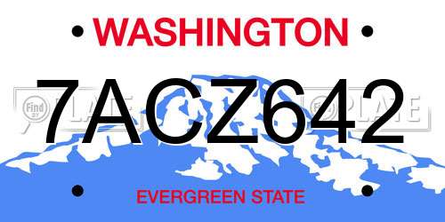 7ACZ642 Washington License Plate