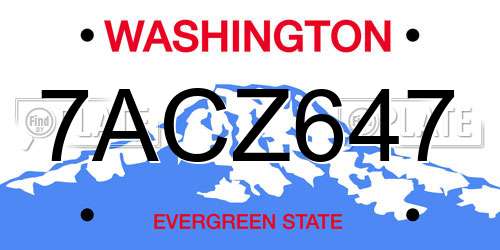 7ACZ647 Washington License Plate