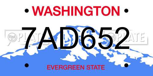 7AD652 Washington License Plate