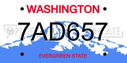 7AD657 Washington License Plate