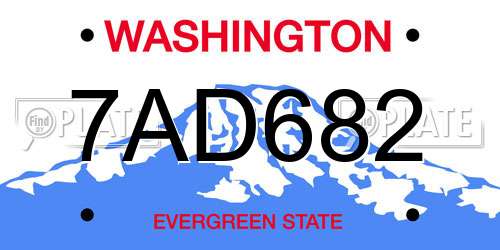 7AD682 Washington License Plate