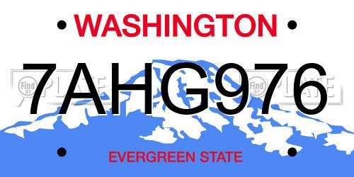 7AHG976 Washington License Plate