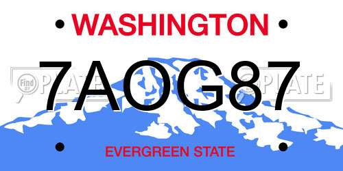 7AOG87 Washington License Plate